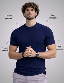 Premium Textured T-Shirt, Men's Casual Textured Knit Shirt - 藍色 - 查看 2