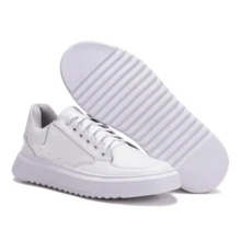 Men's Lace-Up Sneakers, Modern Casual Style, High Sole, Comfortable, Soft Lined Insole - 白色 - 查看 2