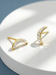 Charm-In Bông tai hình trăng lưỡi liềm mạ vàng 18K | Bông tai thời trang tinh tế lấy cảm hứng từ bầu trời dành cho nữ | Hoàn hảo để đeo cùng nhiều bông tai khác và đeo hàng ngày. - Vàng - Xem 1