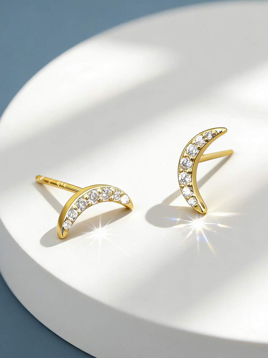 Charm-In Bông tai hình trăng lưỡi liềm mạ vàng 18K | Bông tai thời trang tinh tế lấy cảm hứng từ bầu trời dành cho nữ | Hoàn hảo để đeo cùng nhiều bông tai khác và đeo hàng ngày. - Vàng - Xem 1