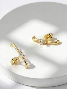 Charm-In CZ Crystal Cuff Hoop 18K Gold Plated Earrings | Dainty Minimalist Fashion Earrings For Women | Perfect For Cartilage Piercing & Stacking Wear - Gold - View 3