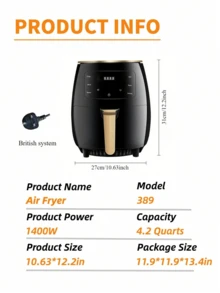 LEVIATECH 4.2L Capacidad Freidora de Aire Eléctrica Totalmente Automática e Inteligente, Pantalla Táctil LED Multifunción, Apta para Freír, Hornear, Asar Pollo, Microondas - Ver 2