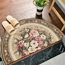 1pc Floral Half-Circle Doormat, Small Rug, Welcome Mat, Carpet, Fan-Shaped Rug, Outdoor Doormat, Kitchen Rug, Home Decor, Front Door Mat, Area Small Rug, Outdoor Mat, Home Decor, Area Rug, Garden Rug, Washable Carpet - Multicolor B - View 1