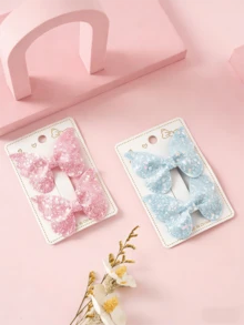 4pcs Glitter Bow Hair Clips Set, Cute Bangs Clips Versatile Daily Wear - MultiWarna - View 1