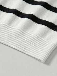 Áo thun len cổ tròn tay ngắn kẻ sọc dáng casual cho bé trai tuổi teen, áo mùa hè. - trắng - Xem 8
