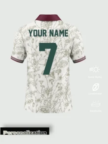 Customized 2026 Betis Football Match Floral Training Polo Shirt - Personalized Name And Number, Green And White Botanical Pattern Polo Shirt Sports - White - View 3