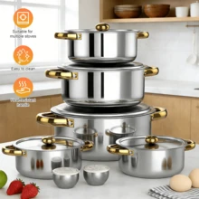 Lislark 7PCS Stainless Steel Cookware Set Multifunctional Soup Pot With Lid Large Capacity Scratch-Resistant And Stain-Resistant Suitable For All Stove Types, Dishwasher - Suitable For Cooking, Stovetop Cooking Set, Large Capacity Cooking, Induction - View 1