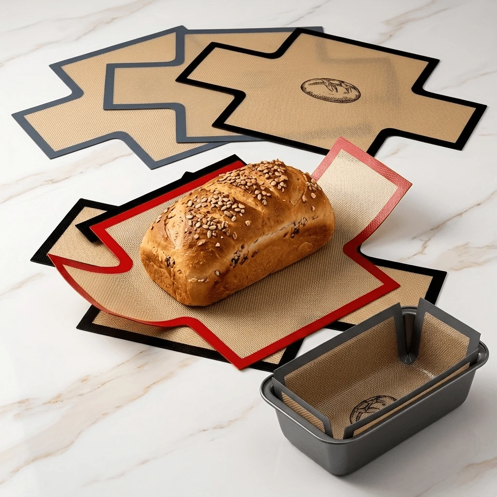 可重复使用的不粘硅胶面包模具内衬，十字形面包烘焙垫，适用于 9x5 英寸/1.5 磅面包模具，耐热，易于清洁的酸面包吐司烘焙工具