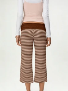 Women Solid Color Fold Over Capri Casual Low Rise Straight Wide Leg Cropped Pants Vintage Polka Dots Stripes Printed Three Quarter Trousers Gym Yoga Workout Lounge Wear Bottoms - 巧克力棕 - 查看 2
