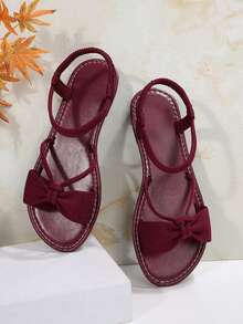 New Arrival Plus Size Women Comfortable Minimalist Round Toe Hollow Out Elastic Flat Slippers Sandals, Casual Fashion Outdoor Beach Style Summer Shoes - Burgundy - View 6