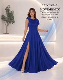 Elegant And Romantic Wedding Guest Dress, Long Maxi Ruffle With Flower, Party, Graduation - 藍色 - 查看 6