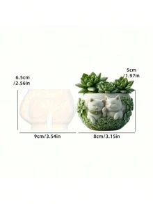 Cute Kitten Garden Cement Aromatherapy Plaster Cup Mold DIY Resin Storage Cup Flower Pot Decor Silicone Mold - White - View 4