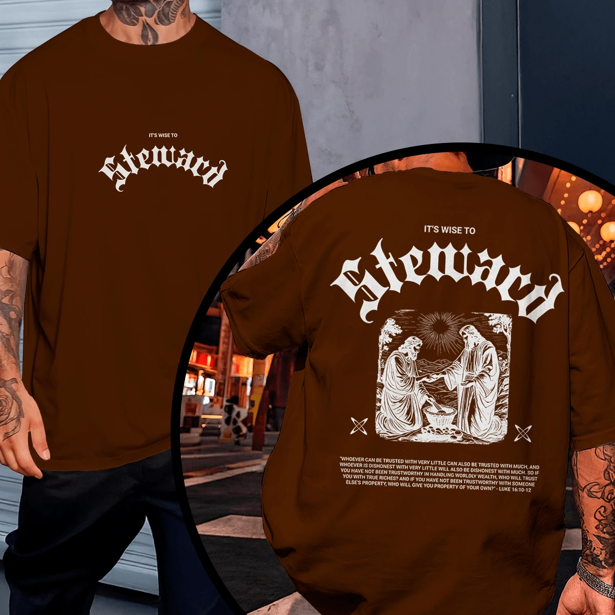 T-Shirt Blouse Streetwear Front Back Oversized Unisex Steward - Rỉ Nâu - Xem 1
