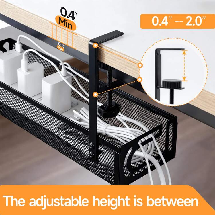 Khay quản lý dây cáp bàn làm việc không cần khoan, lưới kim loại kẹp cố định, khay đựng dây cáp gọn gàng dưới bàn cho gia đình, văn phòng và quán internet, màu đen. - Nhiều màu - Xem 6