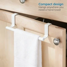 Toallero multifuncional, toallero de baño de acero inoxidable, sin necesidad de perforar, diseño ahorra espacio, barra para colgar toallas, apto para baño, cocina, hotel, gabinete, armario - Blanco - Ver 3