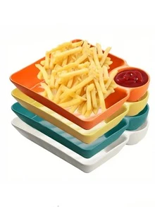 Bộ 4 hộp đựng thực phẩm tái sử dụng - Đĩa ăn, đĩa khoai tây chiên, đĩa sushi, đĩa bánh bao, đĩa tráng miệng vuông, đĩa đựng nước sốt. - Nhiều màu - Xem 8