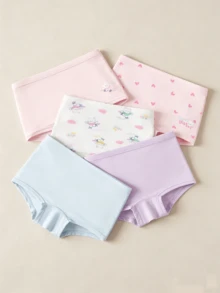 Balabala 5条装女童纯棉内裤 - 夏季柔软透气三角裤 - 紅藍色調 - 查看 1