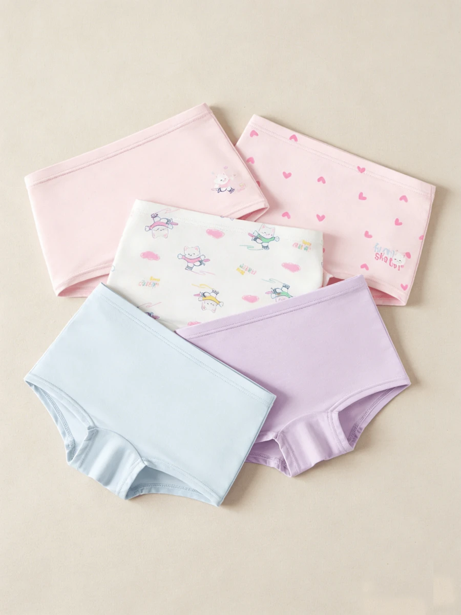 Balabala 5条装女童纯棉内裤 - 夏季柔软透气三角裤 - 紅藍色調 - 查看 1