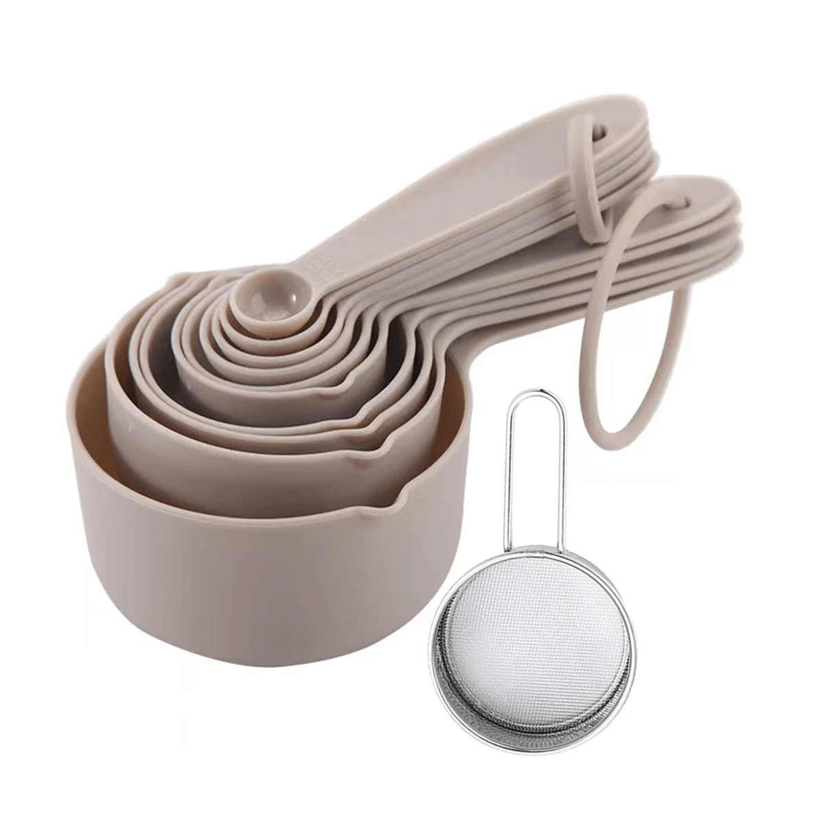 10/11件套塑料量杯量勺套装，卡其色、黑色、灰色、粉色、红色、白色，烹饪烘焙量杯量勺套装，5个量杯和5个带水平仪的量勺，适用于干湿食材，易握设计，嵌套式结构，厨房测量工具，小家电 - 10件套 - 查看 1