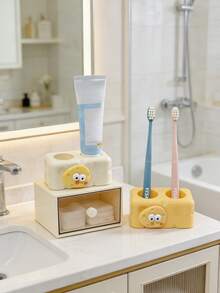 1pc Cream Toothbrush Holder, No Drill Toothbrush Rack, Bathroom Vanity Toothbrush & Toothpaste Organizer - Multicolor - View 1