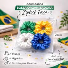 Scrunchie Cetim Cores Verde Amarelo Azul Branco – Edição Copa 4 Unidades - Verde,amarelo,azul e branco - Visão 3