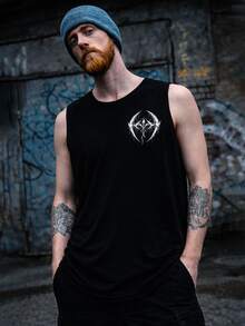 Men's Gothic Skull Horn Sleeveless T-Shirt, Oversized Punk Street Style Muscle Tank Top For Summer - Black - View 2