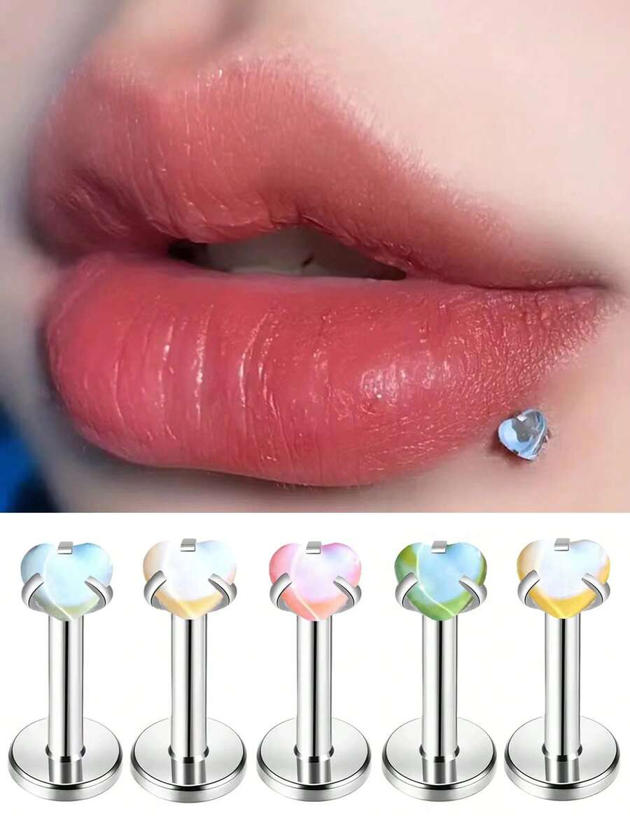 1 pieza Anillo/Pendiente en forma de corazón de acero inoxidable de 1.2*8mm, adecuado para joyería de perforación de hombres y mujeres - Piercing labial en forma de corazón - Ver 1