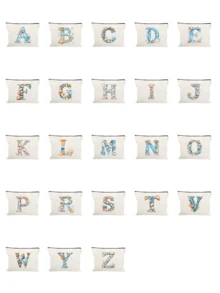 Bolsa de maquillaje impresa con diseño de estrella de mar, concha y elementos oceánicos, con letras del alfabeto A-Z. Bolsa de almacenamiento con estampado de letras de moda, bolsa de cosméticos para almacenamiento de artículos pequeños, bolsa de almacenamiento, bolsa de maquillaje, bolsa de aseo, bolsa de almacenamiento plegable ligera, bolsa de embrague como regalo para maestros, almacenamiento para enfermeras, médicos, maestros, adecuada para el almacenamiento de cosméticos de viaje personal, esencial para vacaciones en la playa, campamento, vacaciones, regalo del Día de la Madre - Multicolor - Ver 2