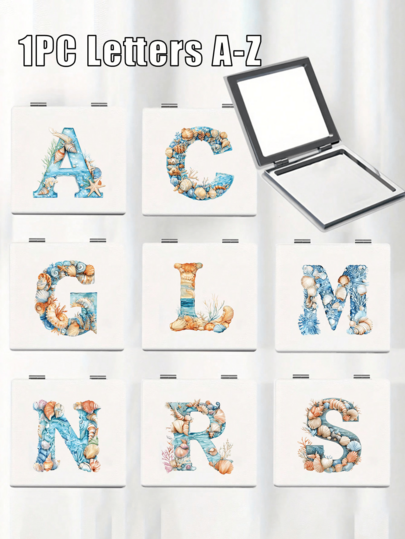 Women's Lightweight Compact Magnifying Makeup Mirror With Ocean Theme A-Z Initials - Handheld, Foldable Mini Pocket-Sized Magnifying Mirror - Perfect For Handbags, A Must-Have For Skincare Enthusiasts. Travel Folding Mirror, Everyday Makeup Tool, Summer Beach Accessories, For Office, Vacation, Camping, Shopping, Home, Suitable Mother's Day Gift, Back-To-School/Graduation Gift, Holiday Souvenir, Wedding Accessory, Spring/Summer Essential Item