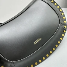 Studded Bag, Classic, Popular, Internet, Crescent Moon Design, Gold Studded Bag, Retro Shoulder Bag, Crossbody Bag For Carrying - 黑色 - 查看 2
