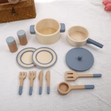 Children's Wooden Realistic Kitchen Toys, Educational Pretend Play Toys, Imitation Pots, Pans, Utensils, Food, Role-Play As Chef - Multicolor - View 7
