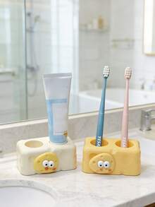 1pc Cream Toothbrush Holder, No Drill Toothbrush Rack, Bathroom Vanity Toothbrush & Toothpaste Organizer - Multicolor - View 5
