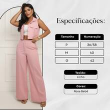 Elegant Women's Linen Vest And High-Waisted Pants Set - Baby Pink - View 3