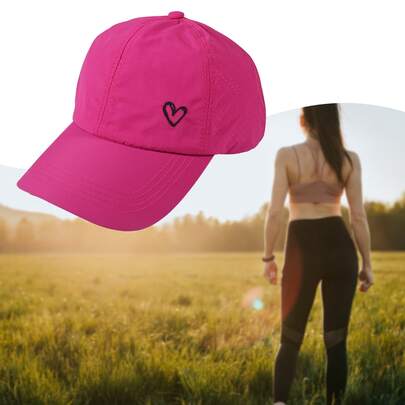 Mũ lưỡi trai thêu hình trái tim unisex, mũ thể thao ngoài trời, mũ chơi golf, phù hợp với kiểu tóc đuôi ngựa.