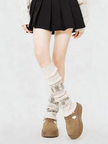 1 đôi tất giữ ấm chân dệt kim họa tiết Fair Isle màu trắng/đen/xám đậm/kaki/nâu cà phê - Nhiều màu - Xem 10