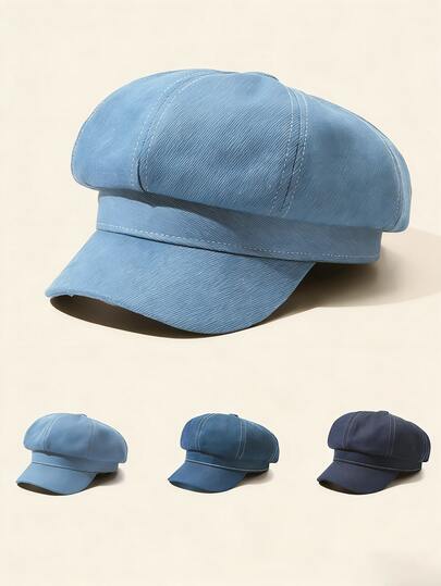 1個 デニム レトロカジュアル コントラストステッチ ニューズボーイキャップ - 構造化されたクラウンとカーブしたつば、ヴィンテージスタイル、女性の日常アクセサリー
