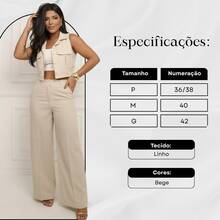 Elegant Women's Linen Vest And High-Waisted Pants Set - Krem - View 3