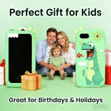JCXCMEX Kids Smart Phone Toy, Early Education And Learning, Suitable For 3-12 Years Old Boys And Girls, Equipped With Dual Cameras, ABC Learning, Educational Games, Music Player And Green Dinosaur Anti-Drop Silicone Protective Case. - Green - View 7