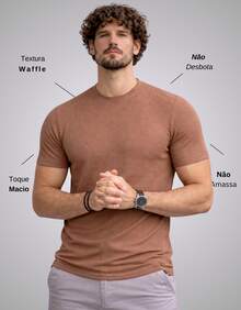 Premium Textured T-Shirt, Men's Casual Textured Knit Shirt - 摩卡棕 - 查看 2