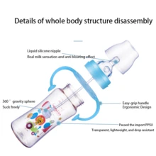 1pc PPSU Self-Flowing Straw Baby Bottle With Handle, Anti-Colic Design, 5cm Diameter 360° Gravity Ball, 180ml/240ml, Suitable For Infant & Toddler Daily Feeding - Multicolor - View 4