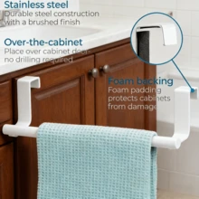 Toallero multifuncional, toallero de baño de acero inoxidable, sin necesidad de perforar, diseño ahorra espacio, barra para colgar toallas, apto para baño, cocina, hotel, gabinete, armario - Blanco - Ver 4