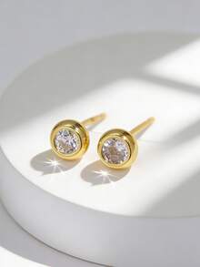 Charm-In 18K Gold Round Crystal Stud Earrings | Elegant Classic Fashion Women's Earrings | Suitable For Daily Wear And Weddings - Gold - View 1