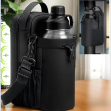 Bolsa magnética para garrafa de água, unissex, bolsa fitness magnética com alça de ombro, suporte magnético para garrafa de água que mata a sede, ideal para viagens, camping, caminhadas e esportes. - Preto - Ver 5