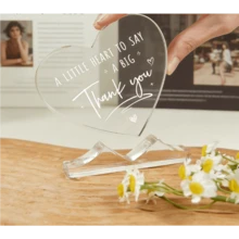 Placa de corazón de acrílico de gratitud, decoración en forma de corazón transparente con soporte, regalo ideal de despedida y agradecimiento para compañeros de trabajo - C - Ver 1