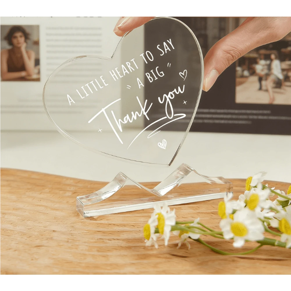 Placa de corazón de acrílico de gratitud, decoración en forma de corazón transparente con soporte, regalo ideal de despedida y agradecimiento para compañeros de trabajo - C - Ver 1