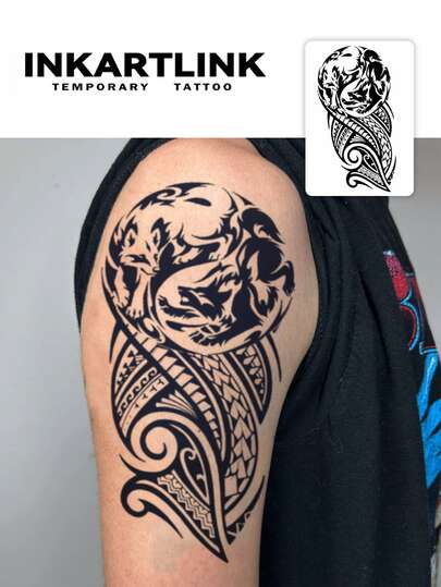  2片装 INKARTLINK 狐狸符文臂环临时防水身体彩绘纹身贴纸，持久1-2周，花卉图案，男女皆宜，潮流达人和派对必备