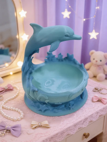 1pc Ocean Style Dolphin Jewelry & Cosmetic Storage Bowl, Creative Gift For Friends