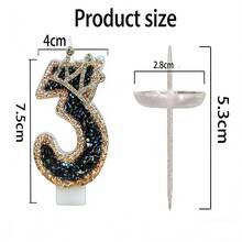 Crown Themed Black Rhinestone Number Birthday Candles, Suitable For 1st Birthday, Party, Anniversary, 0-9 Candles - Multicolor - View 9