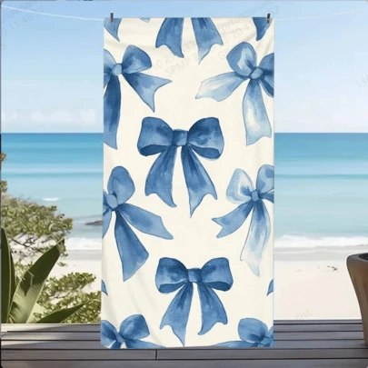 [Khăn tắm biển sợi siêu mịn] Khăn tắm biển sợi siêu mịn cỡ lớn màu xanh dương thắt nơ, nhẹ, thấm hút cực tốt - Lý tưởng cho bãi biển, hồ bơi, cắm trại và du lịch - Cực kỳ thoải mái