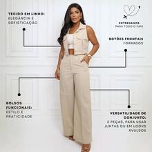 Elegant Women's Linen Vest And High-Waisted Pants Set - Krem - View 4